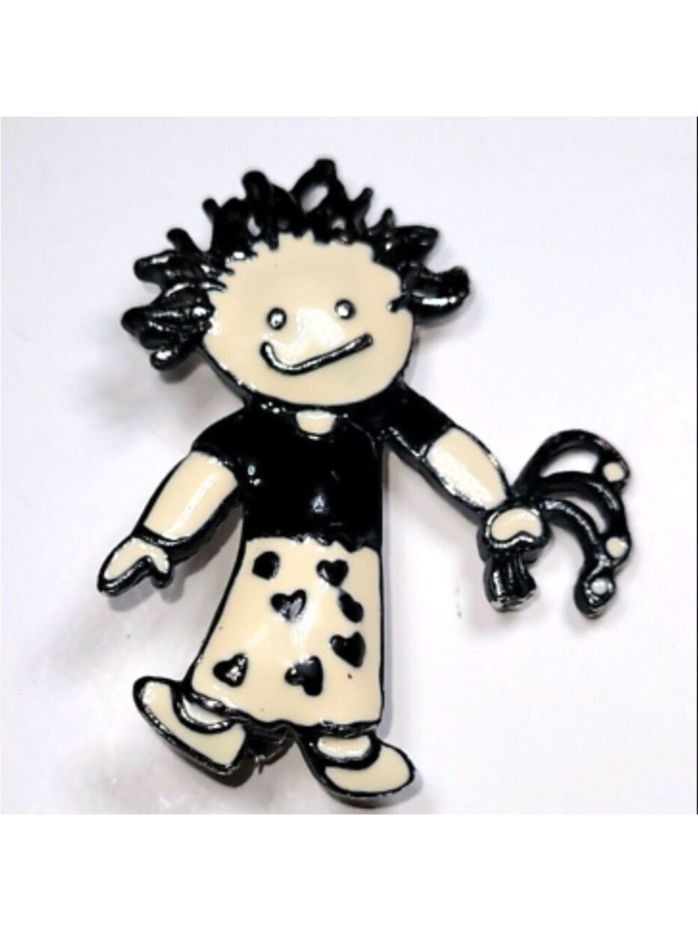 Steinmetz Brooch Pin SFJ Style Doll‎ White and Black Enameled Estate Find 0899